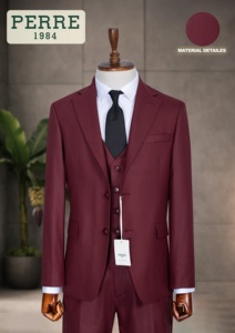 Traje de Negocios para Hombre PERRE, Estilo Británico, Gris Oscuro, Cuello Mao, Doble Botonadura, Antiarrugas, Corte Regular, 100% Poliéster - Product Image 6