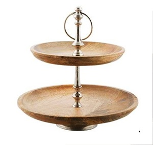 Nouvelle arrivée Support à gâteau rond en bois marron à 2 niveaux avec fleur romantique Articles personnalisés faits à la main - Product Image 3