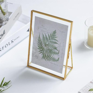 Tabletop Decoration Brass Border Vintage Handmade Clear <b>Glass</b> Pressed Flower Photo <b>Frame</b> Rectangle Shape Custom Size Home Decors - Product Image 1