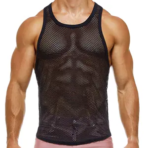 2024 été hommes débardeur gymnastique entraînement maille gilet Fitness entraînement musculation sans manches Singlet à travers voir maille gilet Singlet