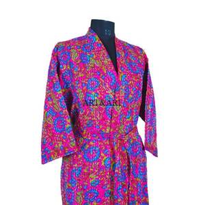 Kimono Vintage de Algodón Kantha para Mujer, Túnica Térmica para Playa, Ropa de Dormir con Diseño Floral, Bata para el Hogar, Otoño y Primavera - Product Image 5