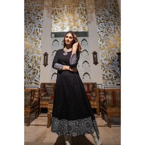 Divena ODM rayón A-line Kurti elegante negro Denim Casual vestido de talla grande con diseño personalizado XL tamaño hasta la rodilla aberturas volantes - Product Image 6