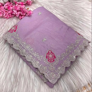 Sari Indio Tradicional Exclusivo de Seda Lavanda con Blusa Elegante y Hermoso Trabajo para Mujer, Ideal para Bodas, Festivales y Fiestas - Product Image 1