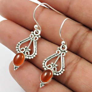Fashion Hook <b>Earrings</b> In 925 <b>Sterling</b> <b>Silver</b> <b>Dangles</b> With Carnelian Gemstone Boho <b>Earrings</b> For Women & Girls Fine Party Jewelry - Product Image 2