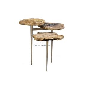 โต๊ะข้างสำหรับห้องนั่งเล่นทำจากไม้อะคาเซียขาเครื่องเงินโลหะโต๊ะกาแฟไม้ปรับขนาดได้ - Product Image 1