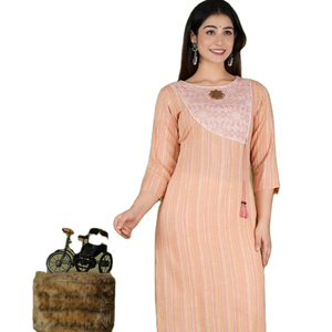 เสื้อผ้าเจียมเนื้อเจียมตัวล่าสุดผู้ผลิตอินเดียพิมพ์เย็บปักถักร้อย2ชิ้นชุด Kurti - Product Image 2