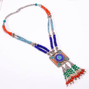 Collar con Colgante de Plata Tibetana Lavie Jewelz con Gemas de Coral y Turquesa, Diseño Antiguo para Boda/Aniversario - Product Image 3