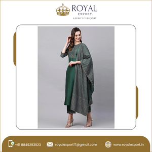 Beau vêtement ethnique indien Kurti en coton lourd avec motif de feuille d'or Kurta/Salwar Kameez Collection de costumes - Product Image 2