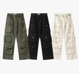 Pantalones Cargo lavados desgastados para hombre con pantalones vaqueros informales de gran tamaño con 6 bolsillos - Product Image 1