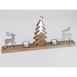 Porte-bougie de Noël en bronze, porte-bougie en métal avec base en bois, décoration de table festive, porte-bougie - Product Image 3