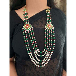 Collier indien multicouche Meenakari fait à la main bijoux de mariée avec perles vertes et cordes de perles pour femmes et filles meilleur cadeau - Product Image 2