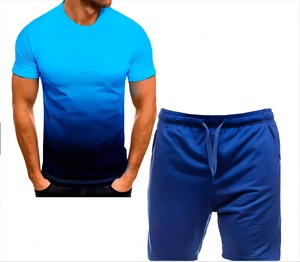 El más nuevo conjunto de hombre Trend Fashion manga corta Fitness T-shirt + Sports shorts Traje de hombre Dos piezas Color sólido chándal para correr - Product Image 1