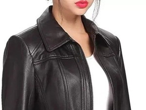 แจ็คเก็ตหนัง lambskin ของแท้สำหรับผู้หญิงแจ็คเก็ตสีดำแห้งเร็วระบายอากาศได้ดีมีซิปรูด RRI-WLJ-50แจ็คเก็ต - Product Image 4