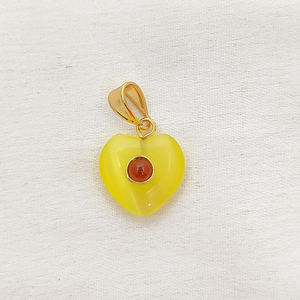 Pendentif œil de chat jaune Monalisa 14 mm en forme de cœur bombé plaqué or argent sterling 925 avec boucle, pendentif œil de chat fait main - Product Image 1