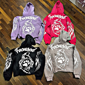 Sweats à capuche personnalisés broderie logo fermeture éclair complète fabricants de vêtements impression bouffante Streetwear unisexe Tech polaire épaisse thermique hommes - Product Image 1