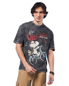 เสื้อยืดลายกราฟิกขนาดใหญ่ลายมิกกี้เมาส์สีเทาสำหรับผู้ชายระบายอากาศได้ดี - Product Image 1