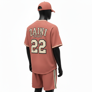 Ensemble short de baseball pour homme, jersey en polyester mesh de haute qualité, doux et respirant, couleur rose, logo brodé, ensemble short pour homme - Product Image 5