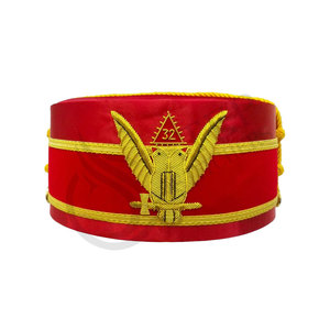 Sombrero Ceremonial del Rito Escocés de 32.º Grado, Rojo Dorado, Bordado a Mano, Calidad Premium - Product Image 1