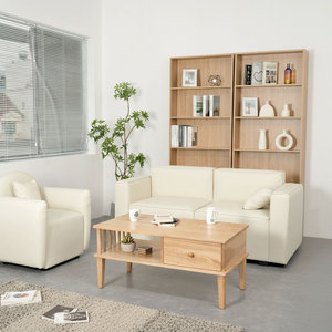 Scandinavian Design Rectangular Ash Wood <b>Coffee</b> <b>Table</b> with Drawers 100x50x55cm Durable Living Room Furniture - Product Image 2