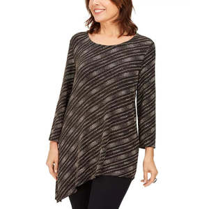 Collezione JM Top Asimmetrico Metallizzato Casual da Donna in Nero Lavabile Disponibile nelle Taglie Petite e Medium - Product Image 1