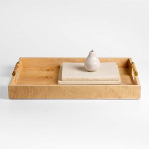 Plateau de service rectangulaire en bois artisanal moderne avec poignées en bambou pour la nourriture, les boissons, la décoration de la maison, l'hôtel, le restaurant - Product Image 2