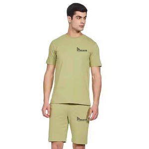 ชุดเซ็ตเสื้อยืดแขนสั้นและกางเกงขาสั้นลำลองสำหรับผู้ชาย สีพื้น ผ้าฝ้าย 100% แห้งเร็ว เหมาะสำหรับออกกำลังกายในฤดูร้อน - Product Image 6
