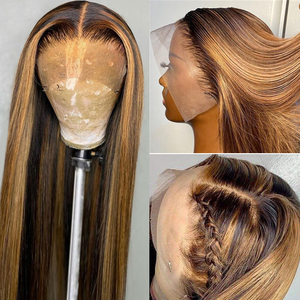 Venta al por mayor de <span class=keywords><strong>pelo</strong></span> brasileño crudo resaltar Color marrón pelucas de cabello humano encaje Frontal 100% cabello humano pelucas sin pegamento para mujeres <span class=keywords><strong>negras</strong></span> - Product Image 2