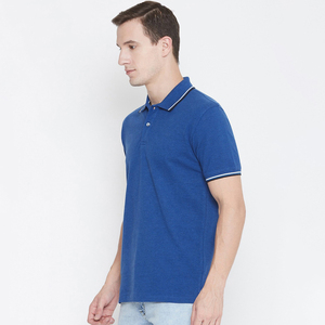 T-shirt polo pour hommes, de couleur bleue, de couleur unie, écologique et à prix de gros, avec col rabattu. - Product Image 2