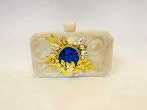 Elegant Resin Square Stone <b>Embellished</b> Fashion Evening <b>Clutch</b> - Product Image 4