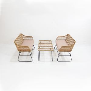 CH Factory Outdoor Rattan <b>Sofa</b> Set with Luxury Cream <b>Cushions</b> and Elegant Wooden Accents for Patio and Garden - Product Image 2