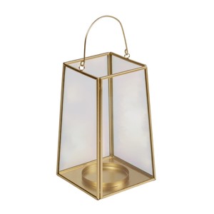 Stylish Gold Metal Glass Lantern <b>Candle</b> Holder <b>for</b> Home & Wedding Decor Square Hanging Tabletop <b>Hurricane</b> <b>Lamp</b> Brass Finish - Product Image 2