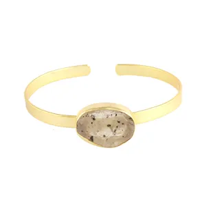 New Arrival Natural Raw Dot Quartz Handmade Gemstone Bracelet Gold Plated Open Cuff Bangle Bracelet Fashion Jewelry Supplier
