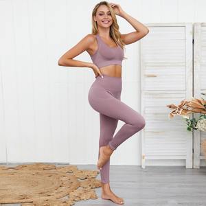Diseño personalizado entrenamiento Fitness ropa de gimnasio para mujeres adultos conjuntos de gimnasio de cintura alta 100% algodón sin costuras con patrón sólido sublimado - Product Image 3