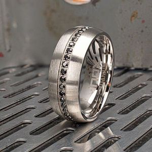 <b>Titanium</b> Prong Set <b>Black</b> Gem <b>Ring</b> Streamline Comfort Fit with Resizable Inlay and Plating Craft for Wedding - Product Image 5