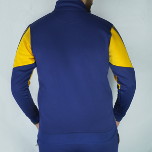 Chaqueta de chándal con cremallera completa para hombre personalizada al por mayor contraste amarillo Azul Panel transpirable poliéster tejido ropa deportiva Fitness OEM ODM - Product Image 3