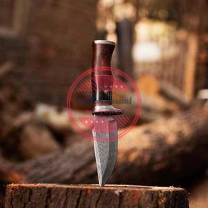 Couteau Bowie en acier damas à haute teneur en carbone manche en bois couteaux de camping de chasse de survie en plein air - Product Image 4