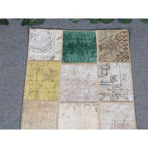 Tapis vintage, tapis turc 1,7x3,3 pieds, tapis persan en laine verte - Product Image 3