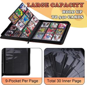 Premium-Sammelkartenordner aus PU-Leder mit Reißverschluss für TCG und <span class=keywords><strong>MTG</strong></span>, mit individuellem Logo, 9 Fächer <span class=keywords><strong>pro</strong></span> Seite, 30 doppelseitige Seiten, 540 Kartenfächer, für Sammelkartenspiele und Sportkarten - Product Image 2