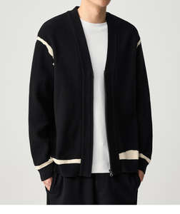 Cárdigan de Invierno para Hombre con Media Cremallera, Nuevo, de Manga Larga, Cuello en V, Tejido con Líneas Irregulares, Color de Contraste, Sólido, para Otoño - Product Image 5