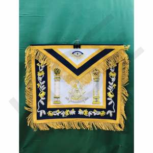 Tablier de Maître Ancien Maçon Brodé à la Main, en Cuir Blanc avec Franges en Fil d'Or, pour Loge Bleue - Product Image 1