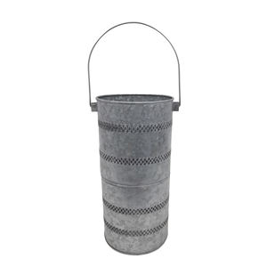 <b>Set</b> of 3 Galvanized Round <b>Lantern</b> With Handle Silver Colour Medium Size Modern Design <b>Lanterns</b> for Christmas Decoration - Product Image 2