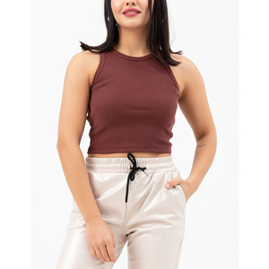 Top corto de mujer de alta calidad de Venta caliente para el verano Diseño de logotipo personalizado Camiseta recortada Tops casuales para mujer - Product Image 5