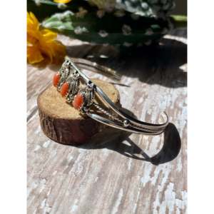 Lee Shorty Coral & Sterling <b>Silver</b> Fashion <b>Cuff</b> <b>Bracelet</b> Elegant Shorty Design with Coral & <b>Silver</b> Accents - Product Image 4