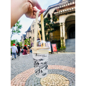 Portavasos de bambú: hecho a mano, elegante y ecológico con asa de correa para té de burbujas para llevar, café. - Product Image 1