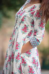 Robe Bohème Rose de Montagne Imprimée à la Main en Coton Pur Vêtement Occasionnel Décontracté - Product Image 6