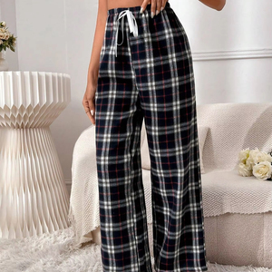ชุดนอนสำหรับทั้งชายและหญิงกางเกงผ้าสักหลาดอ่อนลายตารางหมากรุก - Product Image 2