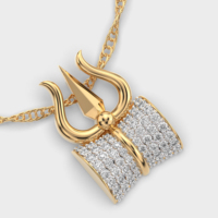 Collier pendentif Trishul Damru plaqué or personnalisé, pavé de diamants CZ, pendentif trident du dieu Shiva, bijoux religieux hindous