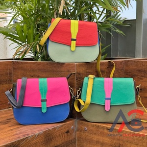 Handmade Purse Recycled Leather Multi Colored Crossbody Bag Luxury Designer Shoulder Strap Bag Medium Saddle Women's Bag Handbag - Product Image 1