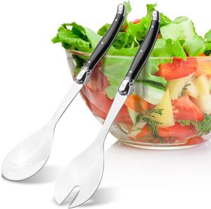 Juego de servidor de ensalada de Metal hecho a mano, mango de madera, utensilios de comedor modernos, utensilios de cocina de diseñador - Product Image 2