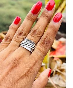 Sterling Silver Floral <b>Spinner</b> Ring Wide Band Meditation Ring Handmade Boho <b>Fidget</b> Ring Textured Anxiety Relief Unisex Jewelry - Product Image 3